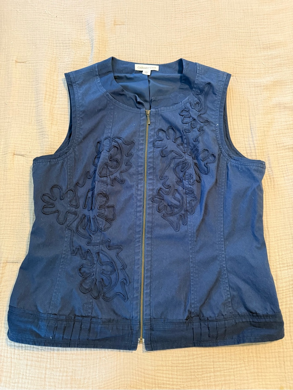 Coldwater Creek Western Navy Embroidered Zip Front Vest